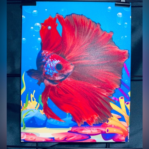 Red Beta Fish Handcrafted Digital Art Print 8 1/2”x 11” Does Not Include Frame - Picture 3 of 4